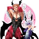  armpit_hair bara bodysuit breasts cleavage costume heart male male_focus morrigan_aensland_(cosplay) muscle purple_eyes red_eyes red_hair sideburns silver_hair translation_request trap white_hair yaoi 