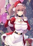  1girl alternate_costume artist_name atlanta_(kancolle) black_choker breasts choker cleavage dated dress finger_to_mouth grey_eyes hat highres himeyamato kantai_collection large_breasts looking_at_viewer red_dress red_hair santa_hat solo thigh_strap twintails 