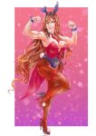  1girl altena_(fire_emblem) alternate_costume breasts brown_eyes brown_hair cleavage fire_emblem fire_emblem:_genealogy_of_the_holy_war flexible grin highres large_breasts long_hair muscular muscular_female playboy_bunny smile solo tiametta very_long_hair 