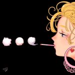  1girl artist_name black_background blonde_hair blue_eyes heart highres lipstick makeup original portrait profile simple_background smoke smoking solo yuuinami 