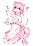  1girl apron breasts hands_on_own_chest heart highres huge_breasts kemono_friends kemono_friends_3 leotard looking_at_viewer panther_ears panther_girl panther_tail peach_panther_(kemono_friends) pink_eyes pink_hair short_hair sleeveless thighhighs translated yokuko_zaza 