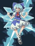  aksawshin ascot bangs black_footwear blue_bow blue_dress blue_eyes blue_hair bow cirno collared_shirt dress embodiment_of_scarlet_devil flat_chest hair_bow ice ice_wings long_dress mary_janes pixel_art puffy_short_sleeves puffy_sleeves red_ascot shirt shoes short_dress short_hair short_sleeves smile socks touhou white_shirt wings 
