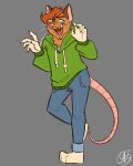  anthro blue_eyes bottomwear brown_body brown_eyes brown_fur brown_markings clothing denim denim_clothing didelphid fur hair heterochromia hi_res hoodie insomniactix jeans male mammal markings marsupial mature_male notched_ear open_mouth orange_body orange_fur orange_hair pants paws solo standing sweatshirt timothy_(zer0rebel4) topwear white_body white_fur white_markings 