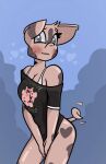  &lt;3 &lt;3_eyes anthro blush bottomless bottomless_anthro bottomless_female breasts clothed clothing clothing_pull domestic_pig female hi_res lapma looking_at_viewer mammal princess_(lapma) shirt shirt_pull smile solo suid suina sus_(pig) tail tail_motion tailwag topwear topwear_pull 