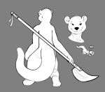  anthro black_and_white glaive grey_background headshot_portrait jagrabbit male mammal melee_weapon monochrome mustelid otter polearm portrait simple_background sketch_page weapon 