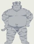  2023 absurd_res anthro belly big_belly bulge clothing felid hi_res kemono kipchin_2nd00 male mammal moobs nipples overweight overweight_male pantherine sketch solo tiger underwear 