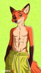  abs aldobronyjdc anthro bottomwear canid canine clothed clothing disney fox hi_res male mammal muscular muscular_male nick_wilde pants pecs pinup pose sexy_eyes smile smiling_at_viewer solo topless torso zootopia 