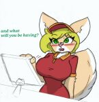  anthro big_breasts blush breasts english_text fan_character female fluffy fluffy_tail pace-maker solo tail text thick_thighs 