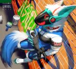  anthro clothing dragon duo ewademar graffiti hi_res machine male protogen size_difference sweater topwear 