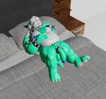  2023 3d_(artwork) anthro balls bed blender_(software) bodily_fluids body_hair bowser chest_hair chubby_male digital_media_(artwork) erection fan_character flaccid furniture genitals goeybowser gowser_(goeybowser) hair horn koopa male mario_bros nintendo nipples nude penis scalie sleeping solo wet_dream 