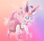  :3 ambiguous_gender big_diaper blue_body blue_eyes blue_inner_ear clothed clothing diaper digital_drawing_(artwork) digital_media_(artwork) eeveelution feral generation_6_pokemon glistening glistening_body hi_res latex latex_skin looking_at_viewer looking_back looking_back_at_viewer mintychipart nintendo pink_body pink_diaper pokemon pokemon_(species) shaded simple_background solo sylveon tail wearing_diaper white_body 
