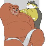  2023 absurd_res anthro band-aid bandage bear belly big_belly brown_body duo felid hi_res kemono male mammal moobs navel overweight overweight_male pantherine tiger yuuuki_desu 