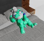  2023 3d_(artwork) anthro balls bed blender_(software) body_hair bowser chest_hair chubby_male digital_media_(artwork) erection fan_character furniture genitals goeybowser gowser_(goeybowser) horn koopa male mario_bros nintendo nipples nude penis scalie sleeping solo wet_dream 