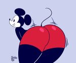  anthro big_butt black_body black_fur bottomwear butt clothing digital_media_(artwork) disney fur golde grin hi_res looking_at_viewer looking_back male mammal mickey_mouse mouse mouse_tail murid murine presenting presenting_hindquarters red_bottomwear red_clothing red_shorts rodent shaking shaking_butt shorts smile solo teeth thick_thighs twerking 