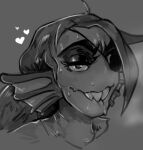  &lt;3 2023 animal_humanoid bite biting_lip biting_own_lip bodily_fluids eye_patch eyewear female fish fish_humanoid greyscale humanoid latchk3y looking_at_viewer marine marine_humanoid monochrome self_bite simple_background smile smiling_at_viewer solo sweat teeth undertale_(series) undyne 