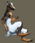  anthro biped bovid brown_background brown_body brown_fur butt caprine chest_tuft cloven_hooves digital_media_(artwork) digital_painting_(artwork) fur fuzzy goat head_tuft hi_res hoof_hands hooves horizontal_pupils horn i-psilone inner_ear_fluff looking_at_viewer male mammal multicolored_body multicolored_fur natural_colors nude orange_eyes popcorn_(thefuzzyhorse) pupils semi-anthro short_tail signature simple_background smile smiling_at_viewer solo tail teeth tuft unguligrade unguligrade_anthro white_body white_fur 