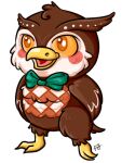  2013 alpha_channel animal_crossing anthro blathers_(animal_crossing) bow_tie fluffy full-length_portrait green_bow_tie hands_behind_back low_res male nintendo open_mouth orange_sclera portrait simple_background solo transparent_background xxforeverjadedxx 