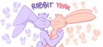  &lt;3 ambiguous_gender anthro cheek_tuft chest_tuft chinese_zodiac duo embrace eyes_closed facial_tuft fur hi_res hug kissing lagomorph leporid mammal orange_body orange_fur purple_body purple_fur rabbit simple_background smile the_xing1 tuft year_of_the_rabbit 