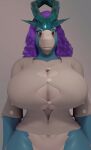  3d_(artwork) animated anthro anthrofied big_breasts biped blue_body breast_expansion breasts button_pop clothed clothing digital_media_(artwork) expansion female generation_2_pokemon hair huge_breasts legendary_pokemon long_hair nintendo nipples pokemon pokemon_(species) pokemorph purple_body red_eyes solo suicune surprise surprised_expression white_body xlkev 