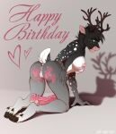  &lt;3 anthro antlers anus biped birthday_cake black_hair blue_eyes breasts butt cake cake_sitting capreoline cloven_hooves deer dessert female food food_fetish food_on_butt food_play fur genitals grey_body grey_fur hair happy_birthday hi_res hive43 hooves horn looking_at_viewer looking_back looking_back_at_viewer mammal nipples pink_nose presenting presenting_hindquarters pussy reindeer shadow smile solo spots spotted_body spotted_fur 
