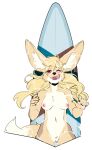  2022 5_fingers anthro areola breasts canid canine digital_media_(artwork) female fennec fingers fox fur genitals hair hi_res kittydee mammal navel nipples open_mouth pussy smile solo teeth tongue 