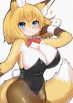  2023 anthro big_breasts blonde_hair blue_eyes blush breasts brown_body brown_fur bunny_costume canid canine cleavage clothed clothing costume digital_media_(artwork) female female_anthro fox fox_next_door_(horokusa) fur hair hi_res horokusa0519 kemono looking_at_viewer mammal solo tail white_body white_fur yellow_body yellow_fur 