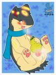  berry bodily_fluids cum cum_in_food eeveelution food food_fetish food_play fruit generation_2_pokemon genital_fluids hi_res hybrid_pokemon male masturbation nintendo plant pokemon pokemon_(species) quilava solo synge syngie_(artist) umbreon 