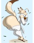  balls big_butt biped butt canid canine cherryfox73 clothed clothing eyebrows fox fur genitals hair hi_res k&#039;draws looking_at_viewer male mammal simple_background solo thick_thighs whirlwind white_body white_fur yellow_eyes 