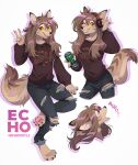  2023 4_toes 5_fingers anthro awoo breasts canid canine clothed clothing death_(band) digital_media_(artwork) duo feet female fingers hi_res hihikori mammal monster_energy open_mouth orange_sclera red_eyes smile teeth toes tongue 
