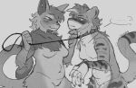  2022 anthro artist_name blush bodily_fluids breasts cheek_tuft chubby_female domestic_cat dominant dominant_female duo ellipsis eye_contact facial_tuft featureless_breasts featureless_crotch felid feline felis female finger_on_chin fur grey_background grey_body grey_fur greyscale halftone hand_on_chin hi_res humanoid_hands killcuspid leash leash_and_collar leash_pull looking_at_another mammal medium_breasts monochrome neck_tuft nervous nude portrait simple_background slightly_chubby submissive submissive_female sweat three-quarter_portrait tuft 