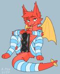 2022 ambiguous_gender anthro arm_warmers armwear blush blush_lines clothing dragon fur furgonomics furred_dragon graphics_card hi_res legwear looking_at_viewer mr.albafox msi msi_dragon_lucky seductive sitting solo tail tail_clothing tail_warmer thigh_highs tongue tongue_out wings 