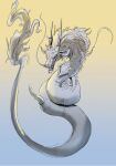  asian_mythology bodily_fluids claws digital_media_(artwork) dragon east_asian_mythology eastern_dragon erection feral fur genital_fluids genitals hair hi_res horn male mythology open_mouth penis scalie scuotivento simple_background solo 