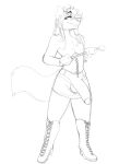  anthro big_penis black_and_white boots bottomwear canid canine clothing corset dusty_(princedusty) footwear garter_straps genitals girly hair hair_over_eye hi_res high_heeled_boots high_heels humanoid_genitalia laced_boots lingerie male mammal monochrome one_eye_obstructed pencil_skirt penis riding_crop sketch skirt smile smirk smirking_at_viewer smug solo topwear whip yourbnuuy 