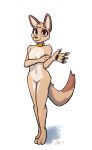  2022 4_fingers anthro breasts canid canine canis collar collar_only digital_media_(artwork) enginetrap featureless_breasts featureless_crotch female fingers fur head_tuft hi_res jackal mammal nude simple_background smile solo syl_(enginetrap) tan_body tan_fur tuft white_background 