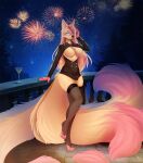  2022 4_toes 5_fingers aimi anthro big_breasts blue_eyes breasts clothed clothing detailed_background digital_media_(artwork) eyebrows eyelashes feet female fingers fireworks hair hi_res looking_at_viewer night outside pink_hair sky smile star starry_sky toes 