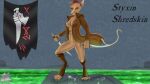  anthro banner blades breasts claws clothed clothing digital_media_(artwork) fan_character female genitals hair hi_res looking_at_viewer lycadio mammal nipples pussy red_eyes river rock rodent simple_background skaven solo styxin_shredskin tail text warhammer_(franchise) warhammer_fantasy 