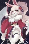  absurd_res anthro blush breasts clothed clothing female hi_res lagomorph leporid looking_at_viewer mammal open_mouth rabbit red_eyes solo underwear white_body yoru_vida 