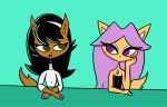  anthro black_hair colored domestic_cat duo felid feline felis female furniture green_eyes hair half-length_portrait hand_on_face hands_on_table hi_res idytwisted kitty_katswell looking_at_another mammal nickelodeon pink_hair portrait purple_eyes sitting t.u.f.f._puppy table 