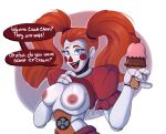  2023 animatronic areola blue_eyes breasts circus_baby_(fnaf) dessert dialogue digital_media_(artwork) english_text exclamation_point female fingers five_nights_at_freddy&#039;s food holding_food holding_ice_cream holding_object humanoid ice_cream machine mandyfoxy nipples open_mouth question_mark robot robot_humanoid scottgames sister_location solo teeth text tongue white_text 