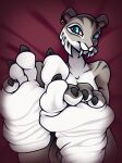  anthro barely_visible_genitalia barely_visible_pussy black_body black_fur blue_eyes blue_sky_studios breasts bronypanda claws ear_piercing feet felid female foot_fetish foot_focus fur genitals grey_body grey_fur hi_res ice_age_(series) machairodontine mammal nude piercing pussy shira_(ice_age) soles solo toe_claws toes white_feet white_soles wrinkled_feet 