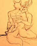  anthro antlers beastars bed bedding butt canid canine canis deer duo embrace eyes_closed furniture horn hug legoshi_(beastars) louis_(beastars) male male/male mammal nude prosthetic prosthetic_leg prosthetic_limb scar scars_all_over wolf wuffinarts 