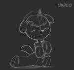  2022 2d_(artwork) 2d_animation animated child dancing daww equid equine eyes_closed feral hair happy hooves horn lined loop male mammal mane monochrome no_sound osamu_tezuka renabu sanrio sitting sketch smile solo unfinished unico unico_(series) unicorn young 