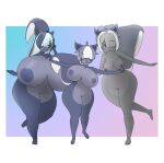  absurd_res alternate_version_at_source anthro big_breasts big_butt blue_hair breasts butt daughter elizabeth_(mrschllyay) family felid feline female fur grey_body grey_fur group hair hair_over_eye hair_over_eyes hi_res holidays huge_breasts hybrid lakie_(mrschllyay) mammal mature_female mephitid mother mother_and_child mother_and_daughter mrschllyay nipples nude one_eye_obstructed parent parent_and_child skunk tail taller_female thick_tail trio valery_(mrschllyay) wide_hips 
