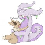  ambiguous_gender anon anthro brown_body brown_fur chest_tuft curled_tail dragon duo eevee embrace eyes_closed fan_character fur generation_1_pokemon generation_6_pokemon goodra hug kotraught male markings nintendo open_mouth pokemon pokemon_(species) purple_body purple_skin simple_background solo tail tail_markings tuft white_background wire 