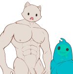  2022 abs anthro blue_body domestic_cat duo epic_games felid feline felis fortnite garyotake genitals goo_creature goo_humanoid grey_body grey_nipples grey_penis hi_res humanoid looking_at_viewer male male/male mammal meowscles navel nipples nude open_mouth open_smile pecs penis rippley_(fortnite) simple_background smile standing unfinished white_background 