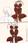  ambiguous_gender ant antennae_(anatomy) anthro antonio_(flash arthropod arthropod_abdomen bodily_fluids comic duo feral flashquatsch group human humanoid hymenopteran insect interspecies kissing male mammal saliva saliva_string signature simple_background standing trio white_background 