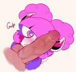  afro_puffs balls blush chocovania_(character) clothing demon demon_humanoid duo erection female frown genitals hair horn human humanoid imp male male/female mammal mouth_closed omegahaunter penis pink_eyes pink_hair simple_background sweater topwear vein veiny_penis white_background worried 
