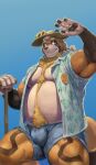  2023 absurd_res anthro belly brown_body brown_fur canid canine clothed clothing fur hat headgear headwear hi_res humanoid_hands kemono male mammal moobs open_clothing open_shirt open_topwear overweight overweight_male raccoon_dog shirt solo tanuki topwear tsabasa 
