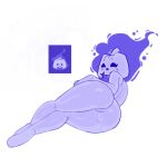  anthro big_butt blue_body blush blush_lines bodily_fluids butt clyde_(discord) digital_media_(artwork) discord_(app) domestic_cat felid feline felis female fire flame_head food fruit genital_fluids genitals golde halloween hand_on_butt hi_res holidays looking_at_viewer lying magic mammal on_side plant presenting presenting_hindquarters presenting_pussy pumpkin pumpkin_head pussy pussy_juice simple_background solo spirit white_background 