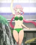  anime_screencap bikini bouncing_breasts breasts gasai_yuno long_hair mirai_nikki non-web_source pink_hair running smile swimsuit waving 